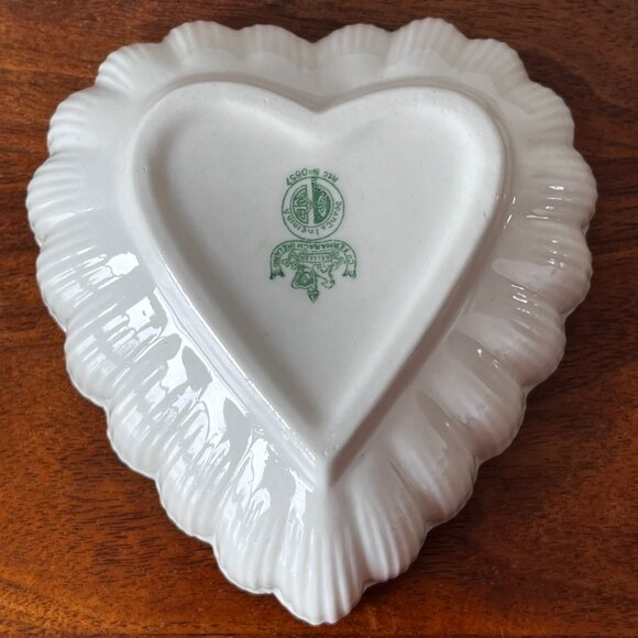 Belleek Heart Shaped Trinket Dish 4th Mark 1946-55 Ireland Scalloped 5" Vintage - Picture 8 of 10